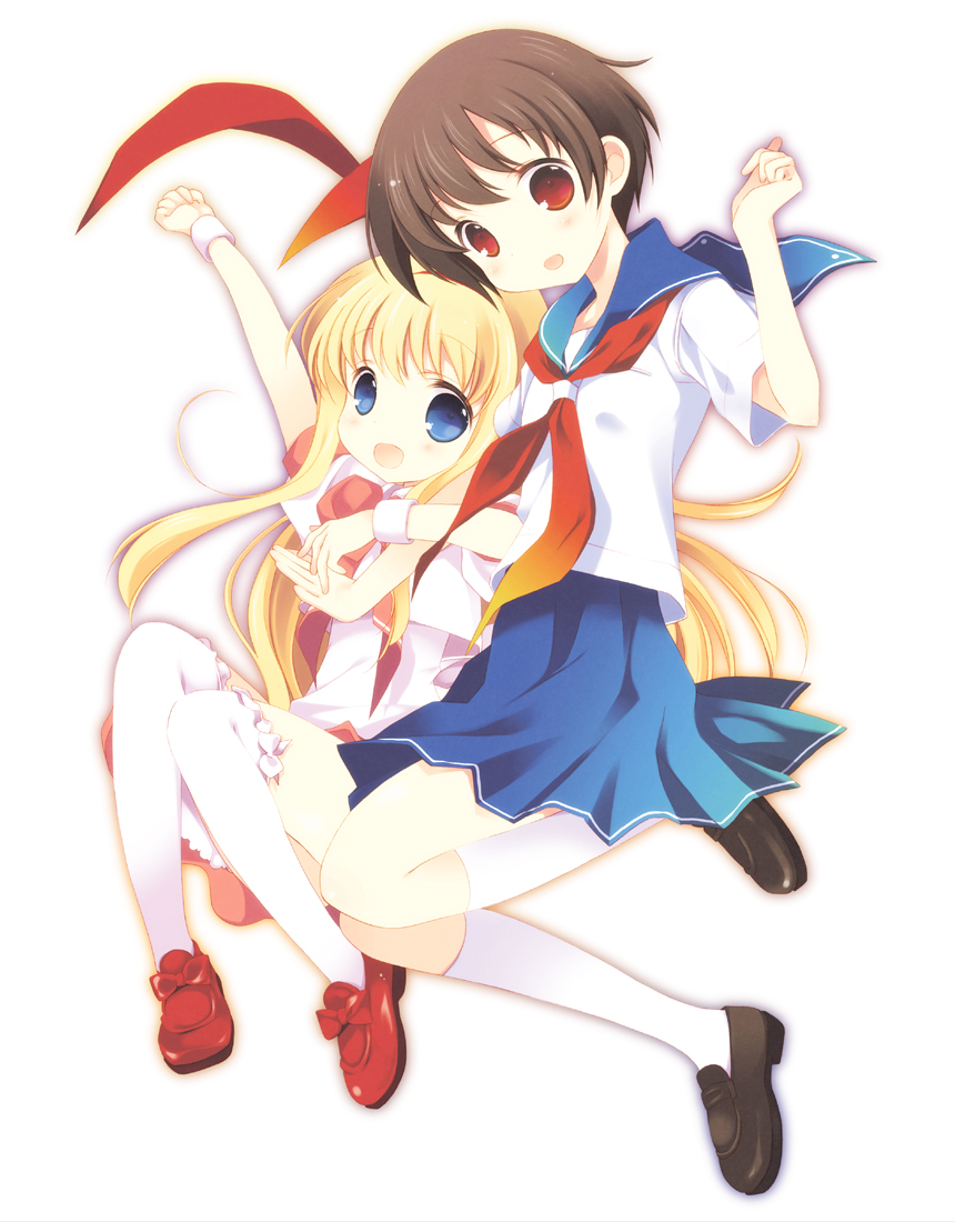 amae_koromo, animal_ears, bunny_ears, miyanaga_saki, saki, seifuku, thighhighs, tokumi_yuiko