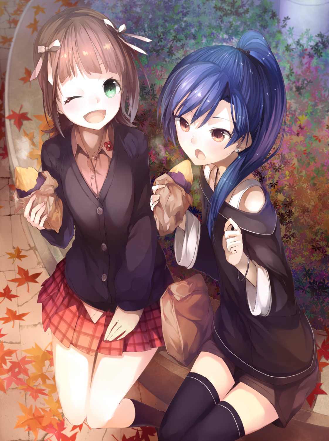 amami_haruka, en@rain, kisaragi_chihaya, seifuku, the_idolm@ster, thighhighs