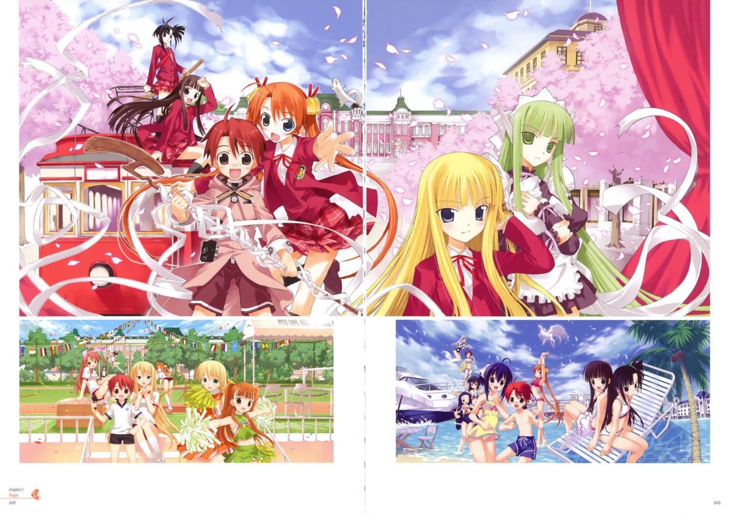 bikini, chamomile_albert, cheerleader, evangeline_athanasia_katherine_mcdowell, fujima_takuya, gap, gym_uniform, kagurazaka_asuna, karakuri_chachamaru, mahou_sensei_negima, negi_springfield, school_swimsuit, seifuku, swimsuits