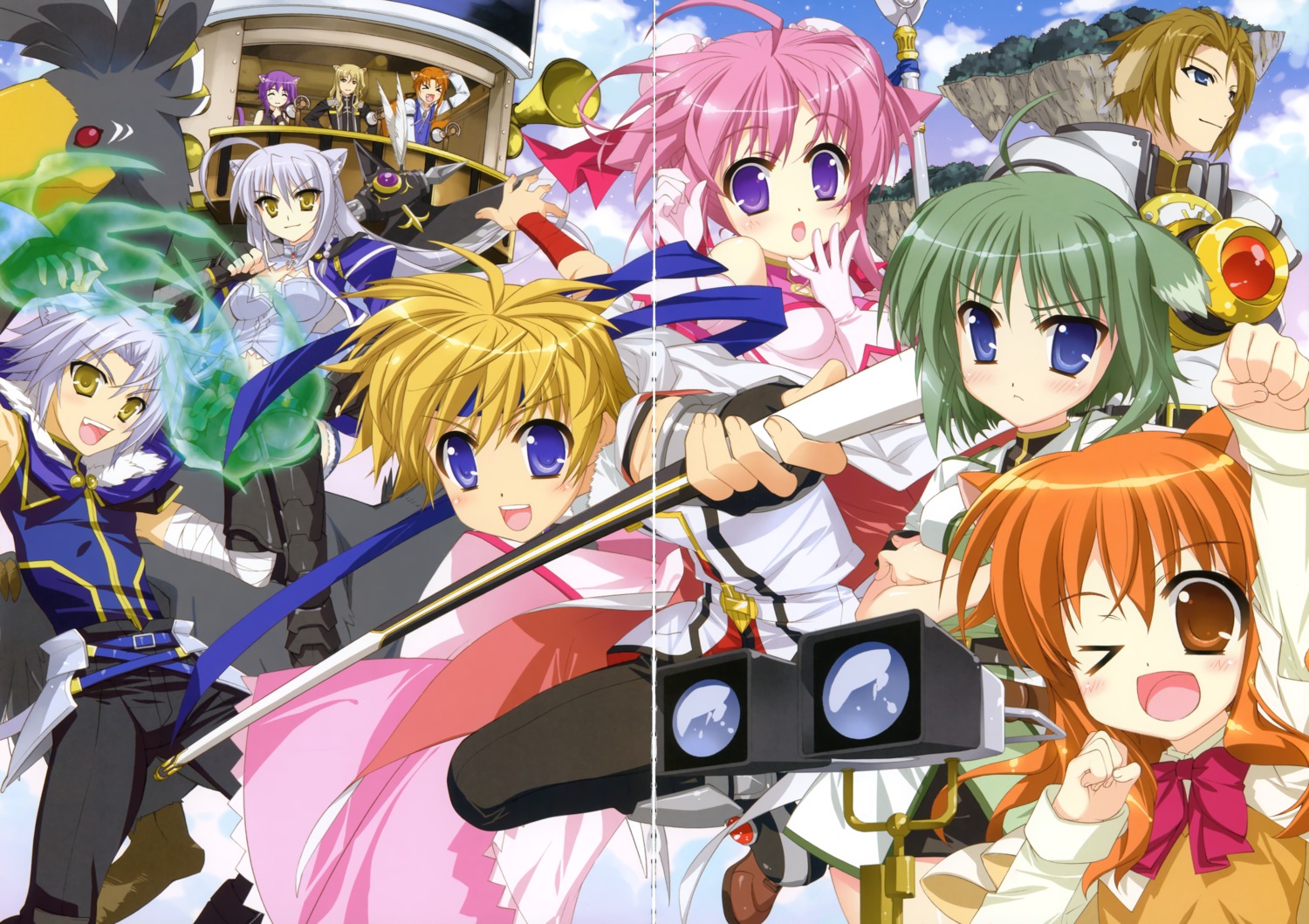 animal_ears, armor, bandages, bernard_sabrage, cleavage, dog_days, eclair_martinozzi, framboise_charle, fujima_takuya, gap, gaul_galette_des_rois, inumimi, leonmitchelli_galette_des_rois, loran_martinozzi, millhiore_f_biscotti, nekomimi, ricotta_elmar, shinku_izumi, thighhighs, violle_amaretto