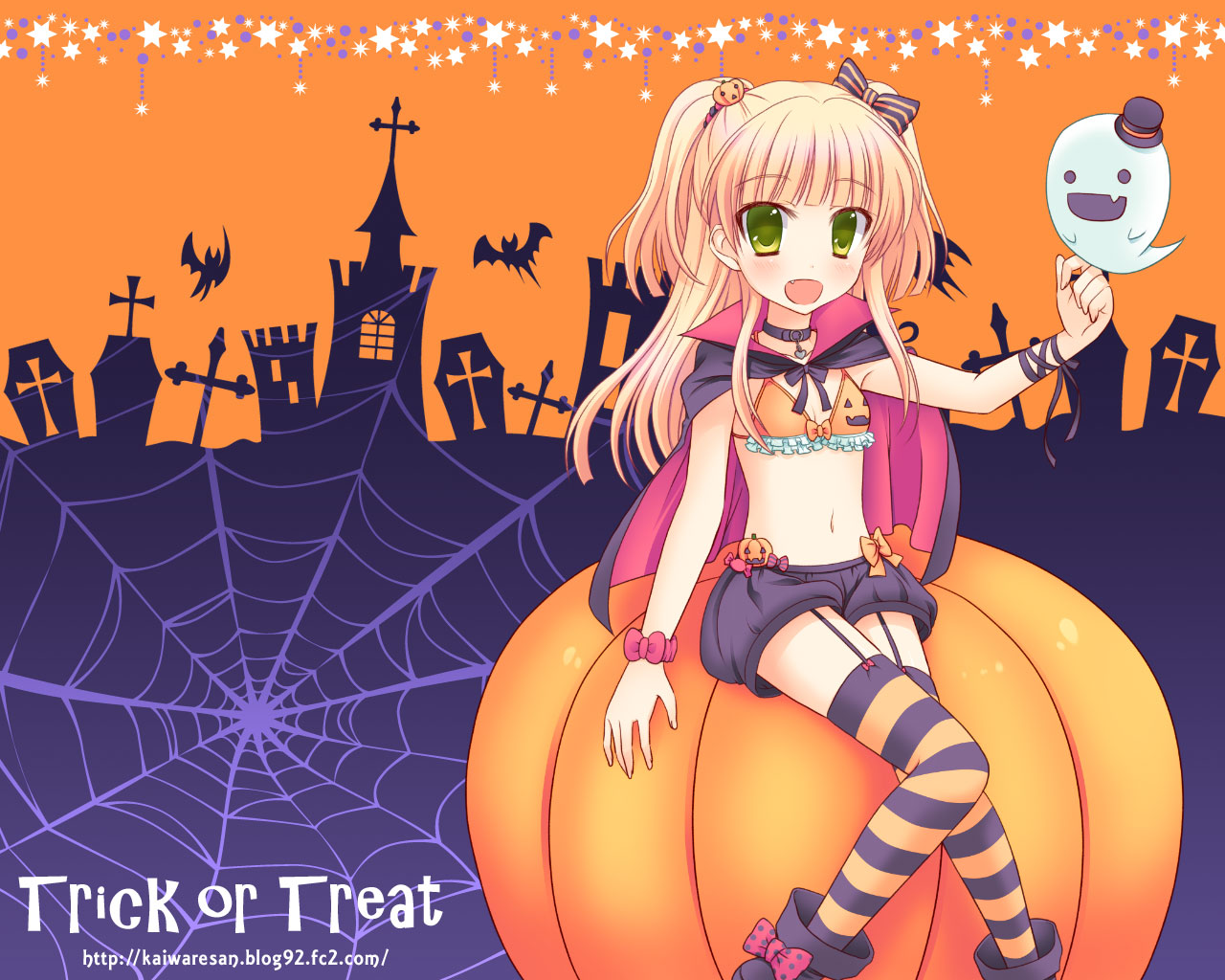 bikini_top, halloween, jougasaki_rika, kaiware-san, stockings, swimsuits, the_idolm@ster, the_idolm@ster_cinderella_girls, thighhighs, wallpaper