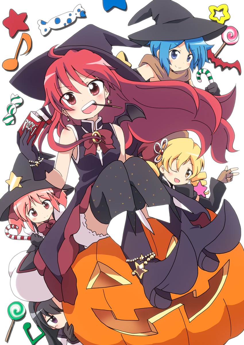 akemi_homura, halloween, kaname_madoka, mahou_shoujo_madoka_magica, massala, miki_sayaka, sakura_kyouko, thighhighs