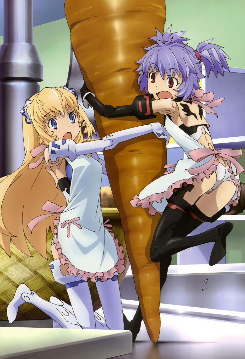 altines, altlene, bodysuit, busou_shinki, ines_(busou_shinki), lene_(busou_shinki), thighhighs, yoshie_hiroshi