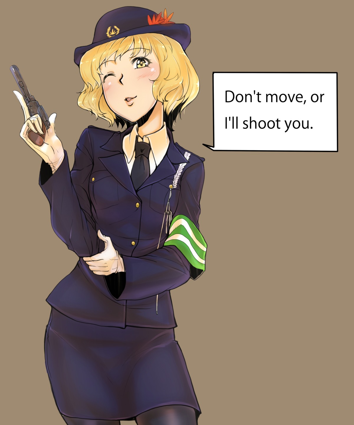 aki_shizuha, bakuya, gun, pantyhose, police_uniform, touhou