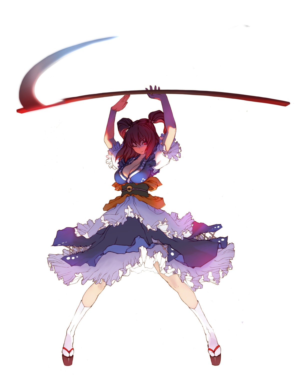 cleavage, dress, onozuka_komachi, touhou, tsunekun, weapon
