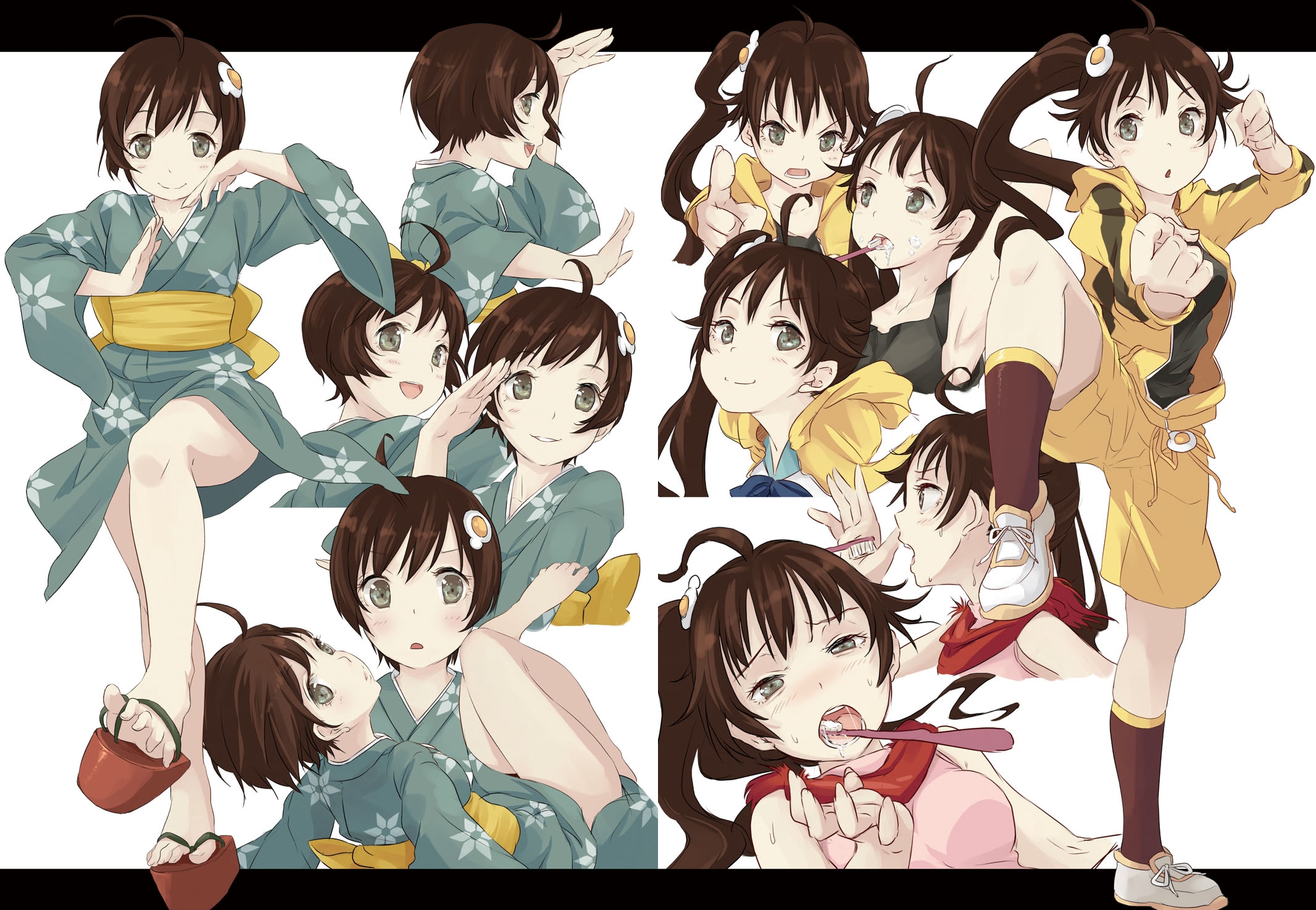 araragi_karen, araragi_tsukihi, bakemonogatari, hpflower, monogatari_(series), nisemonogatari