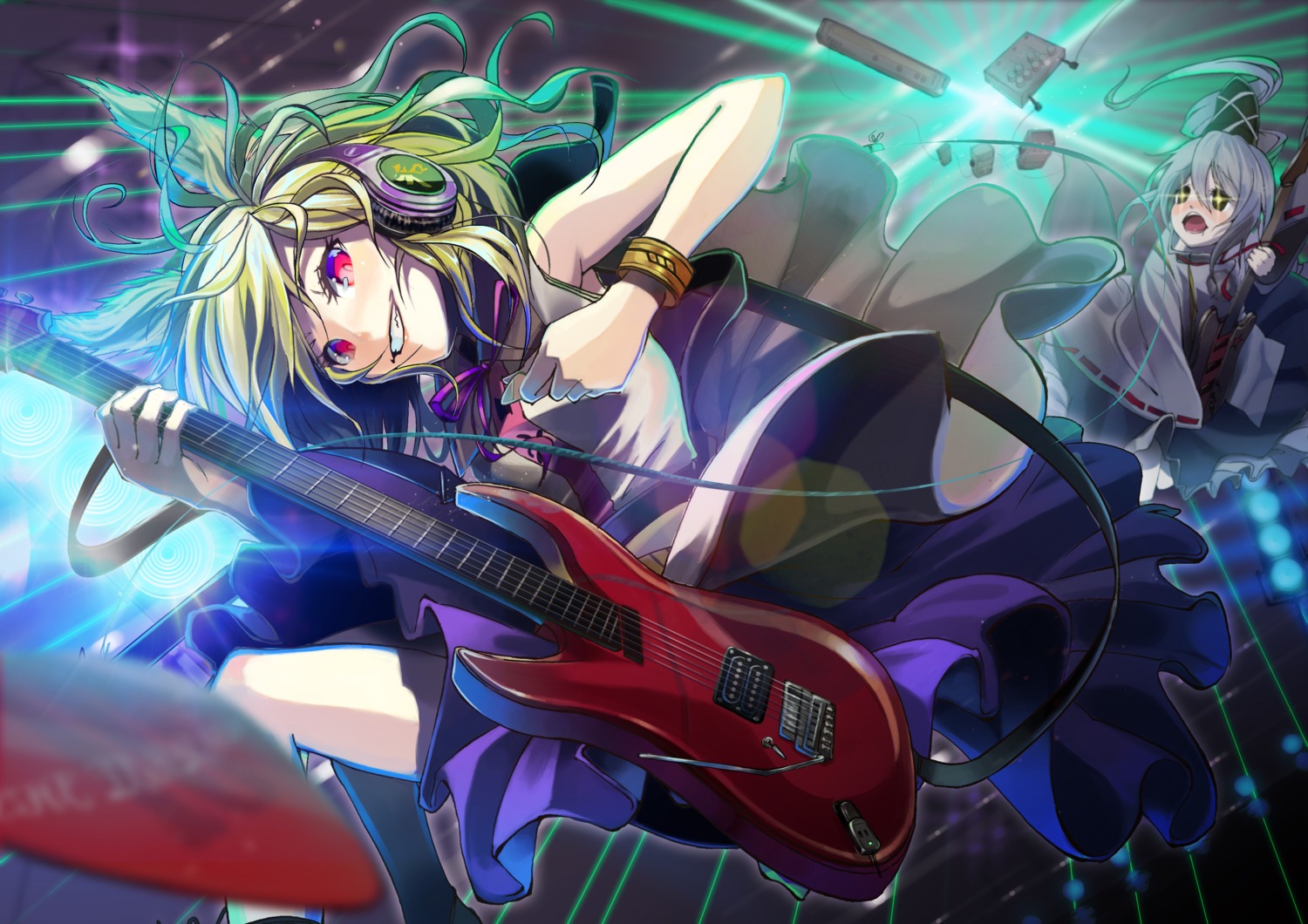 fukurou_(suga0930), guitar, headphones, mononobe_no_futo, touhou, toyosatomimi_no_miko