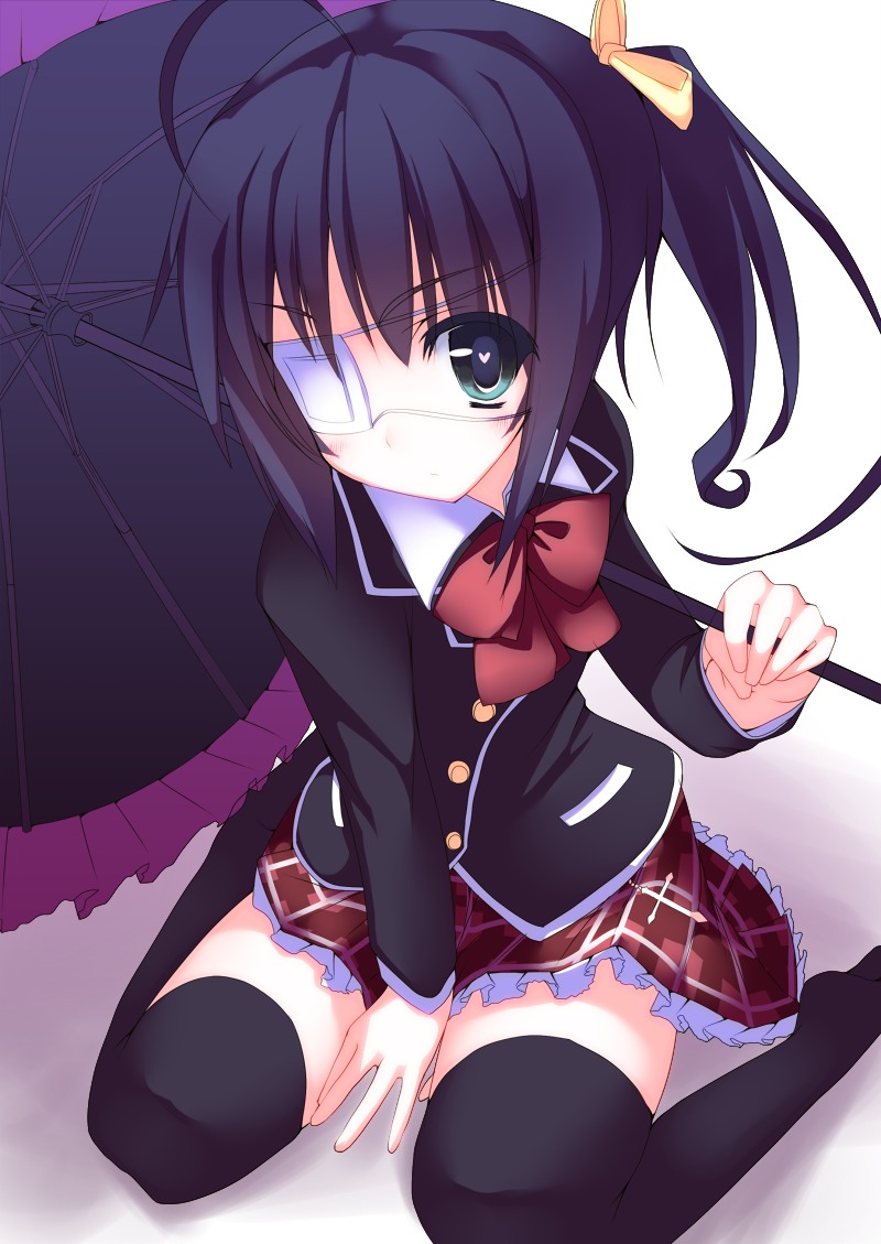chuunibyou_demo_koi_ga_shitai!, eyepatch, ikusan, seifuku, takanashi_rikka, thighhighs