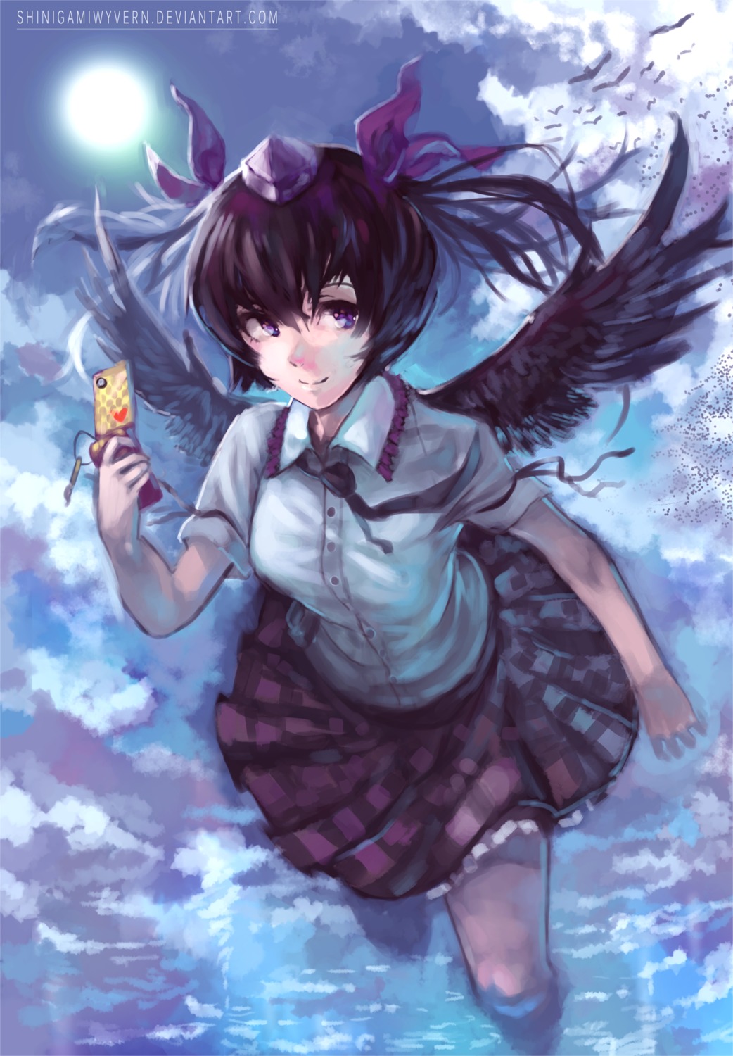 himekaidou_hatate, shinigamiwyvern, touhou, watermark, wings
