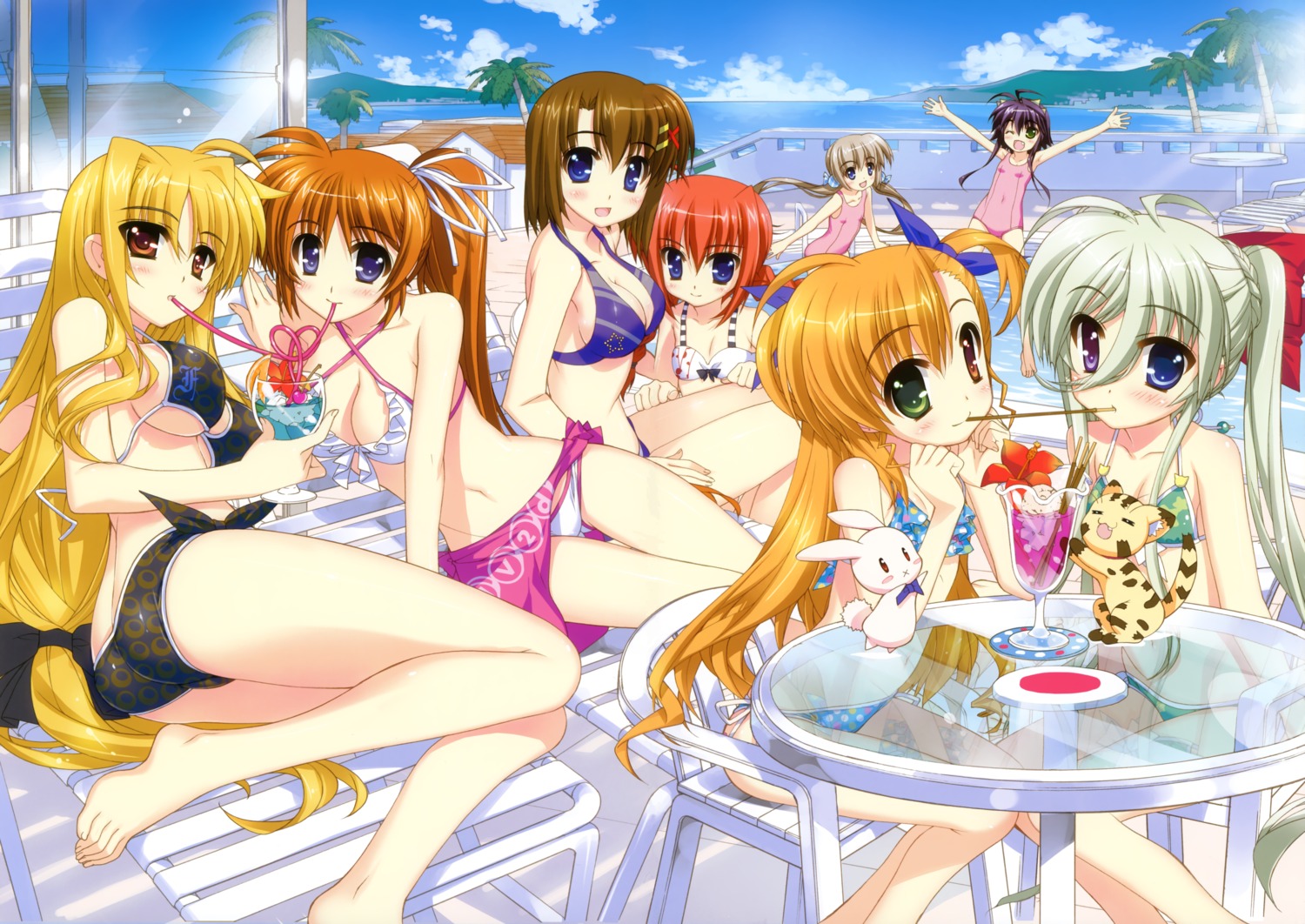 asteion, bikini, cleavage, corona_timir, einhart_stratos, fate_testarossa, fixed, fujima_takuya, heterochromia, mahou_shoujo_lyrical_nanoha, mahou_shoujo_lyrical_nanoha_vivid, nice_try, rio_wezley, sacred_heart, swimsuits, takamachi_nanoha, vita, vivio, yagami_hayate