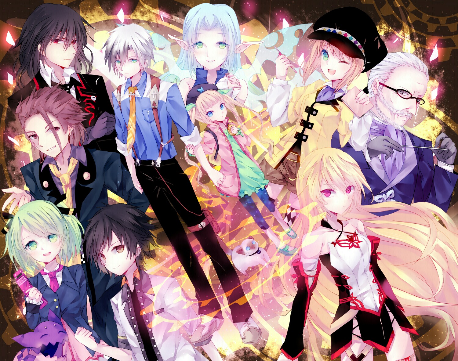 alvin_(tales_of_xillia), elise_lutas, hatobue, jude_mathis, leia_rolando, milla_maxwell, neko, rowen_j._ilbert