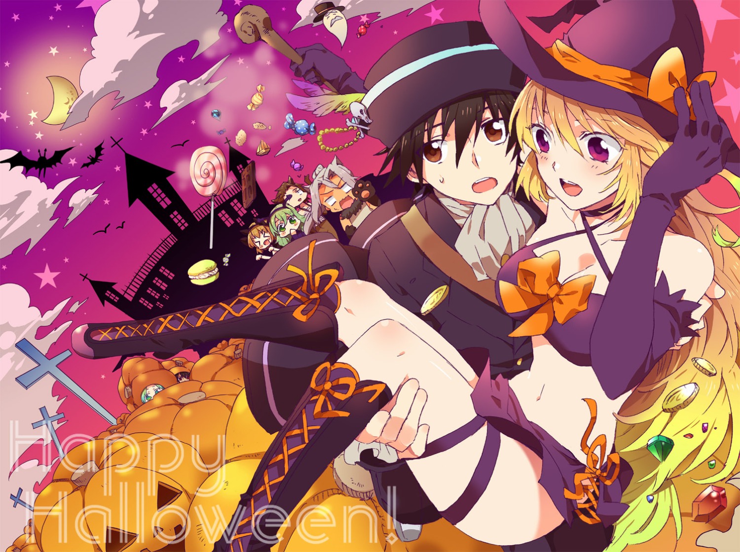 alvin_(tales_of_xillia), cleavage, elise_lutas, halloween, jude_mathis, leia_rolando, milla_maxwell, sinaooo