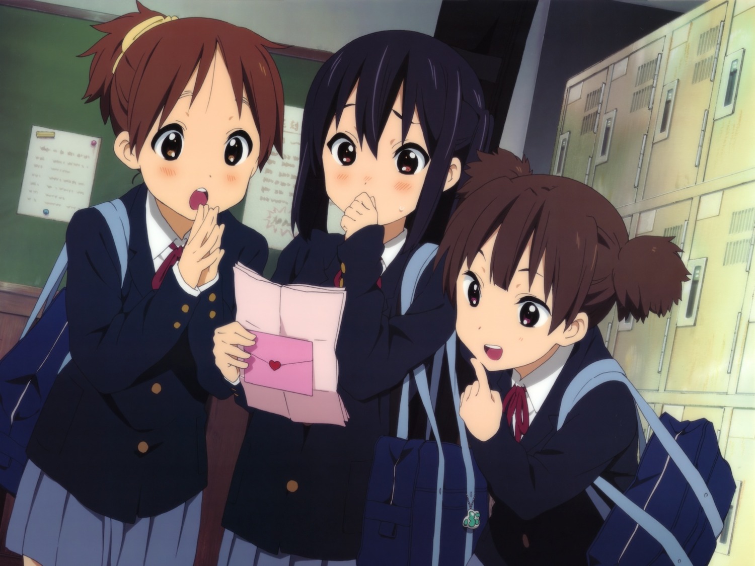 hirasawa_ui, horiguchi_yukiko, k-on!, nakano_azusa, seifuku, suzuki_jun, wallpaper