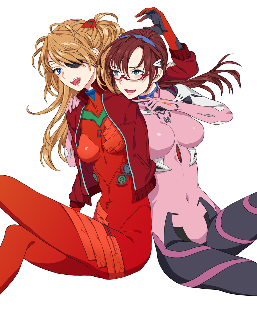 bodysuit, eyepatch, makinami_mari_illustrious, megane, neon_genesis_evangelion, souryuu_asuka_langley, takase_(harakiri)