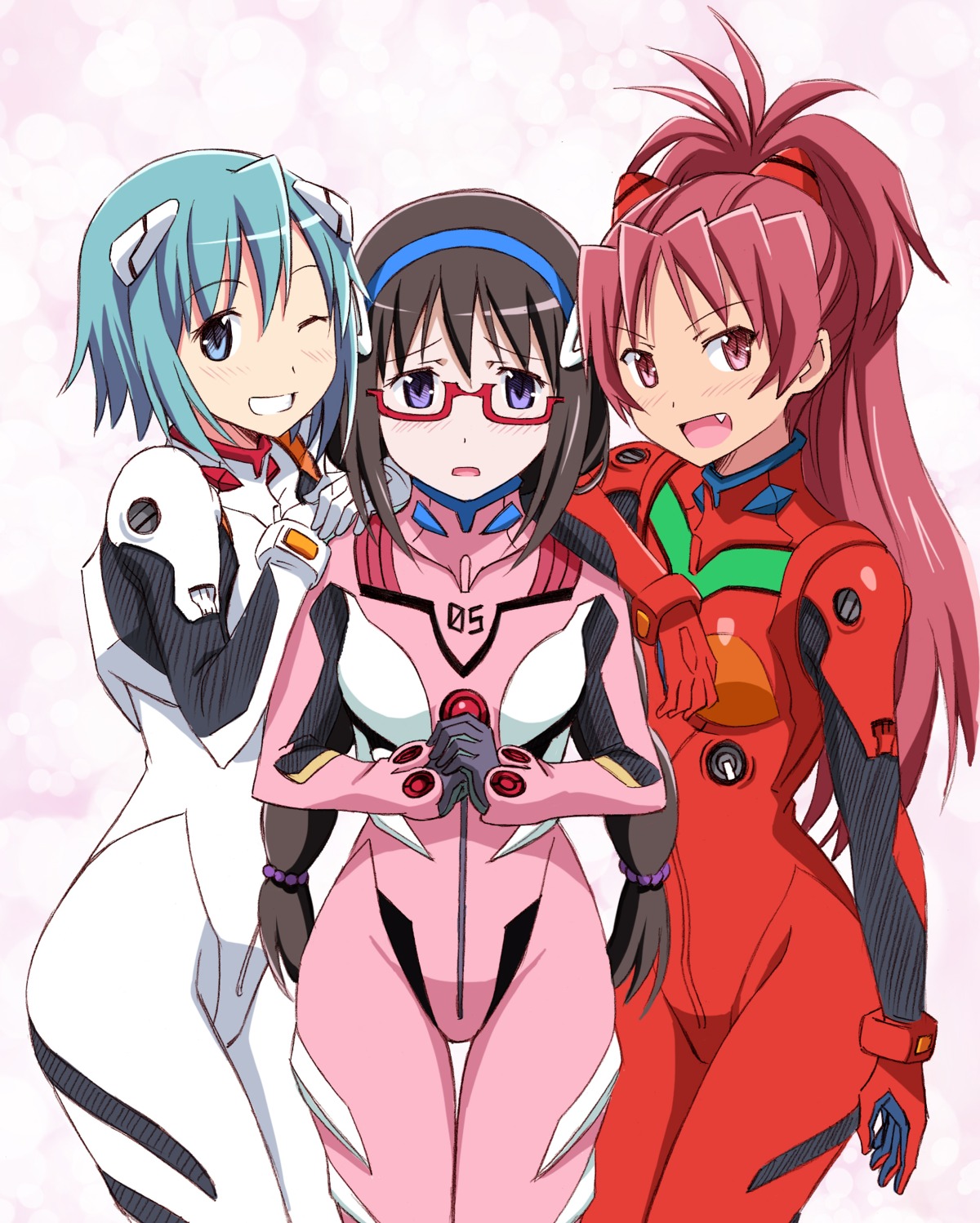akemi_homura, ayukko, bodysuit, cosplay, mahou_shoujo_madoka_magica, megane, miki_sayaka, neon_genesis_evangelion