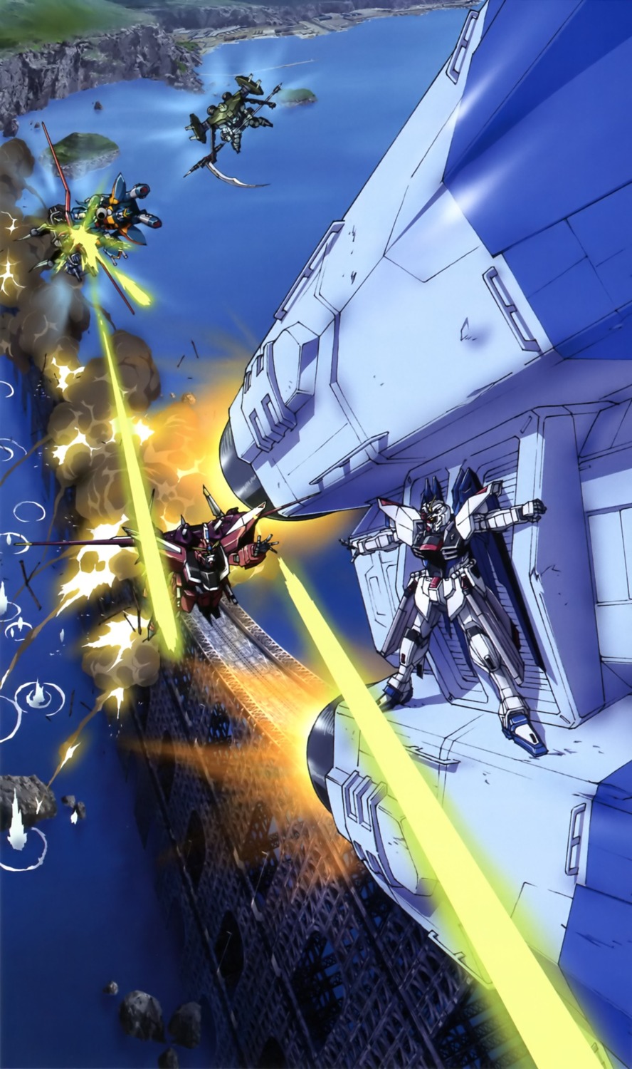 freedom_gundam, gundam, gundam_seed, justice_gundam, mecha