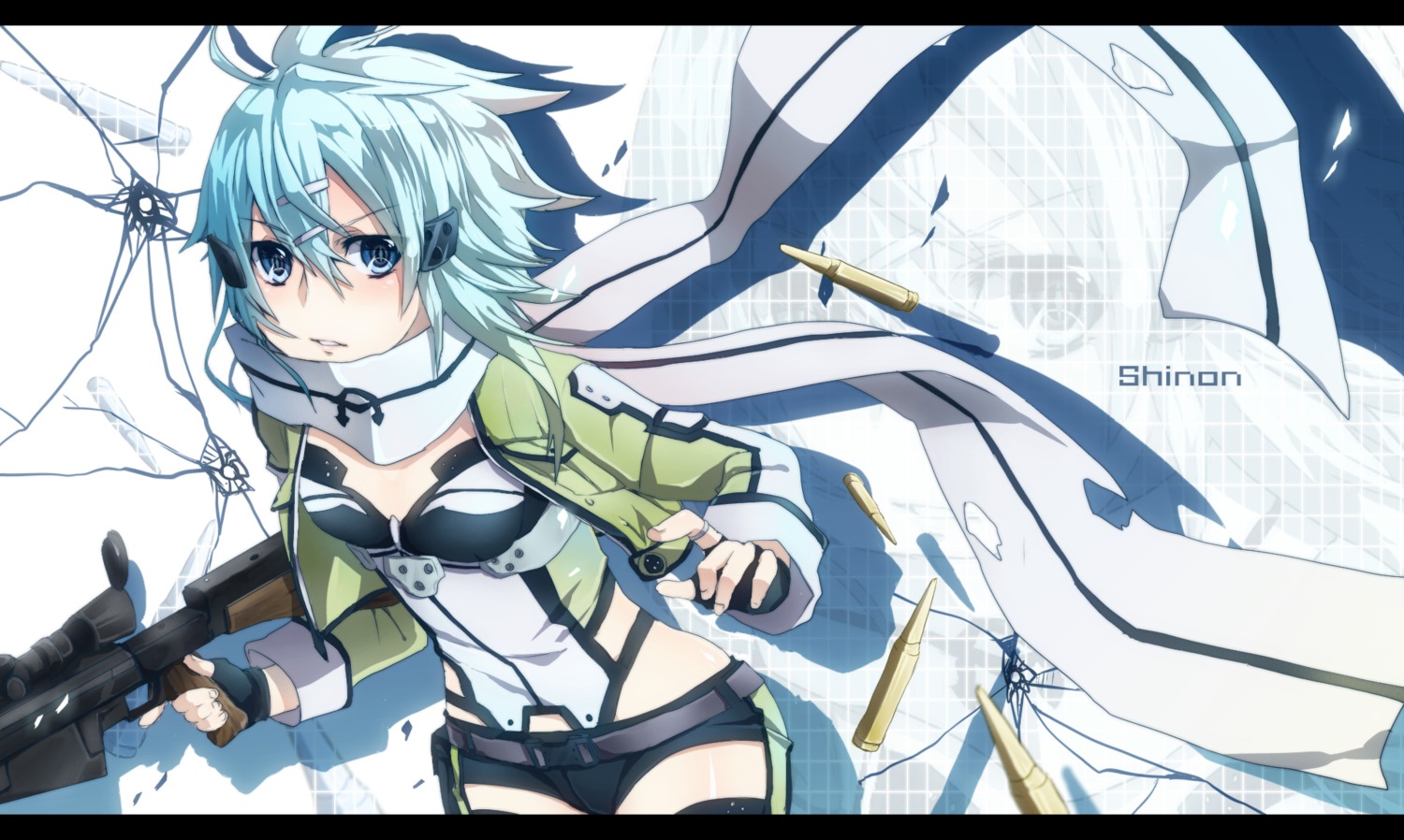 cleavage, gun, gun_gale_online, kirinin, sinon, sword_art_online, thighhighs