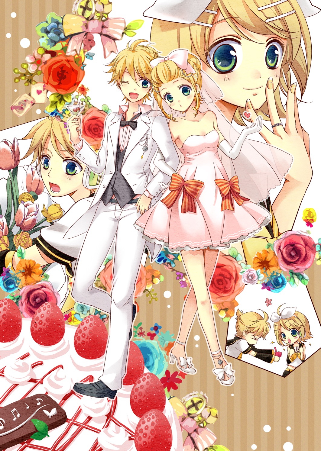 dress, kagamine_len, kagamine_rin, perico, vocaloid, wedding_dress