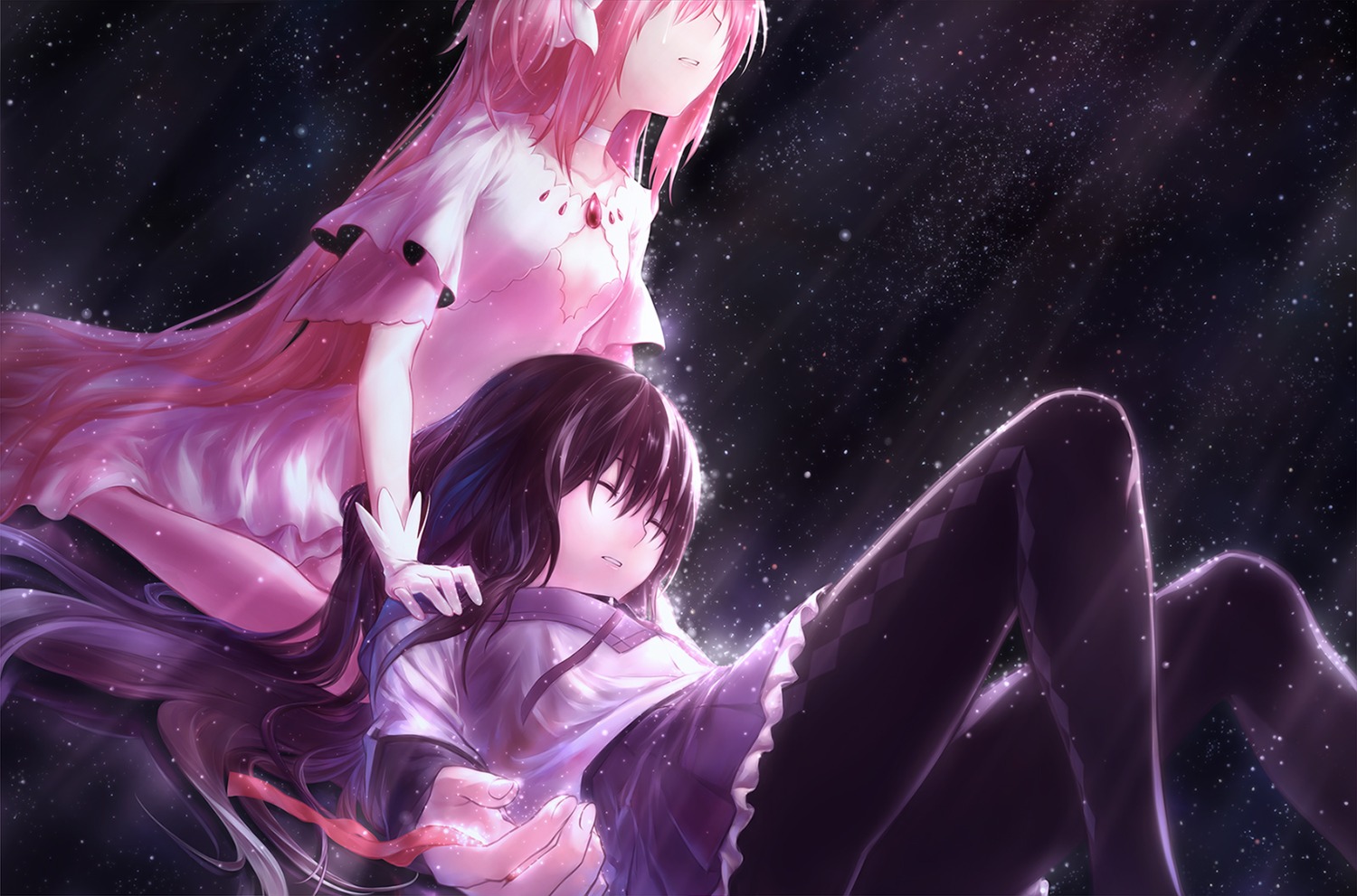 akemi_homura, azmodan, dress, kaname_madoka, mahou_shoujo_madoka_magica, pantyhose, seifuku, ultimate_madoka