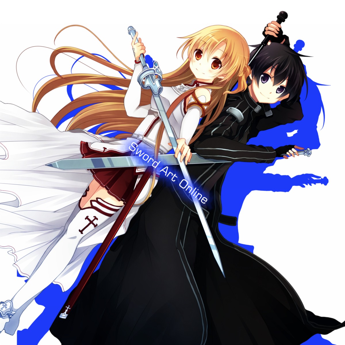 asuna_(sword_art_online), hanahubuki_deluxe., kirito, sword, sword_art_online