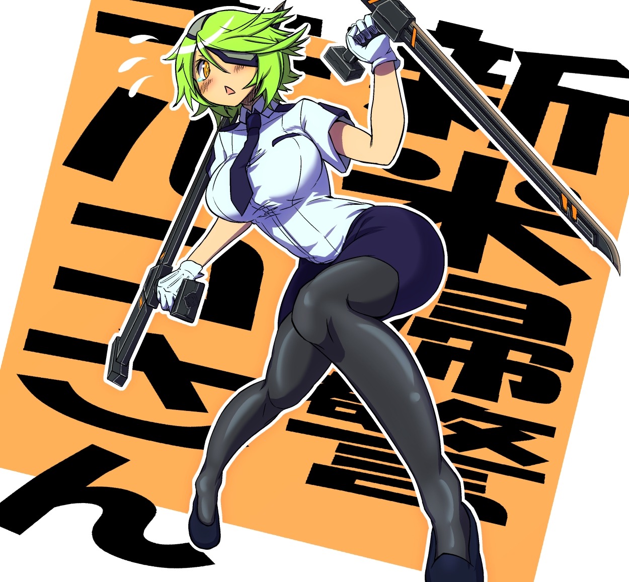 eyepatch, mueojisan, otonashi_kiruko, pantyhose, police_uniform, shinmai_fukei_kiruko-san