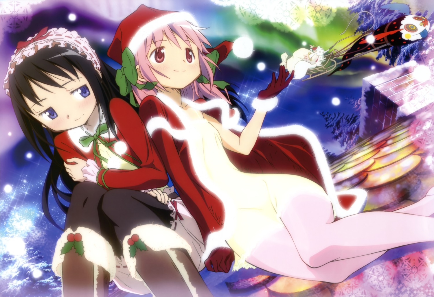 akemi_homura, bloomers, charlotte_(madomagi), christmas, kaname_madoka, kyubey, mahou_shoujo_madoka_magica, pantyhose, takenawa_rina, terao_hiroyuki