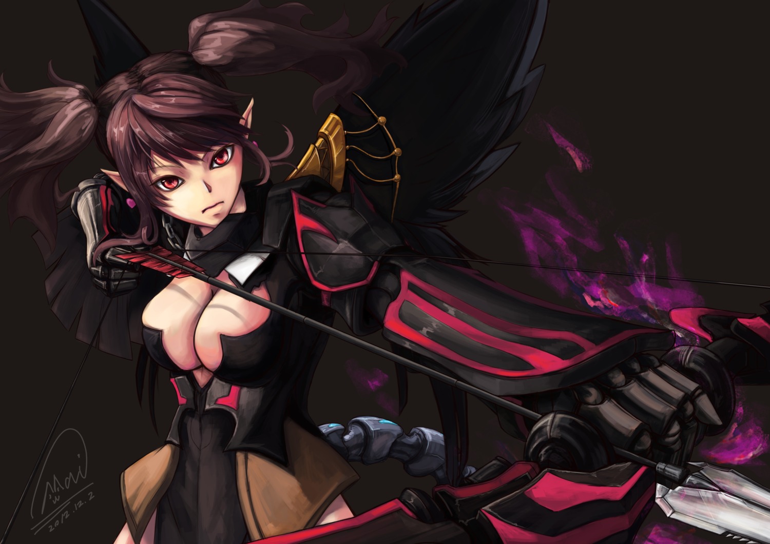 cleavage, dragon_nest, elf, pointy_ears, shou_mai, weapon