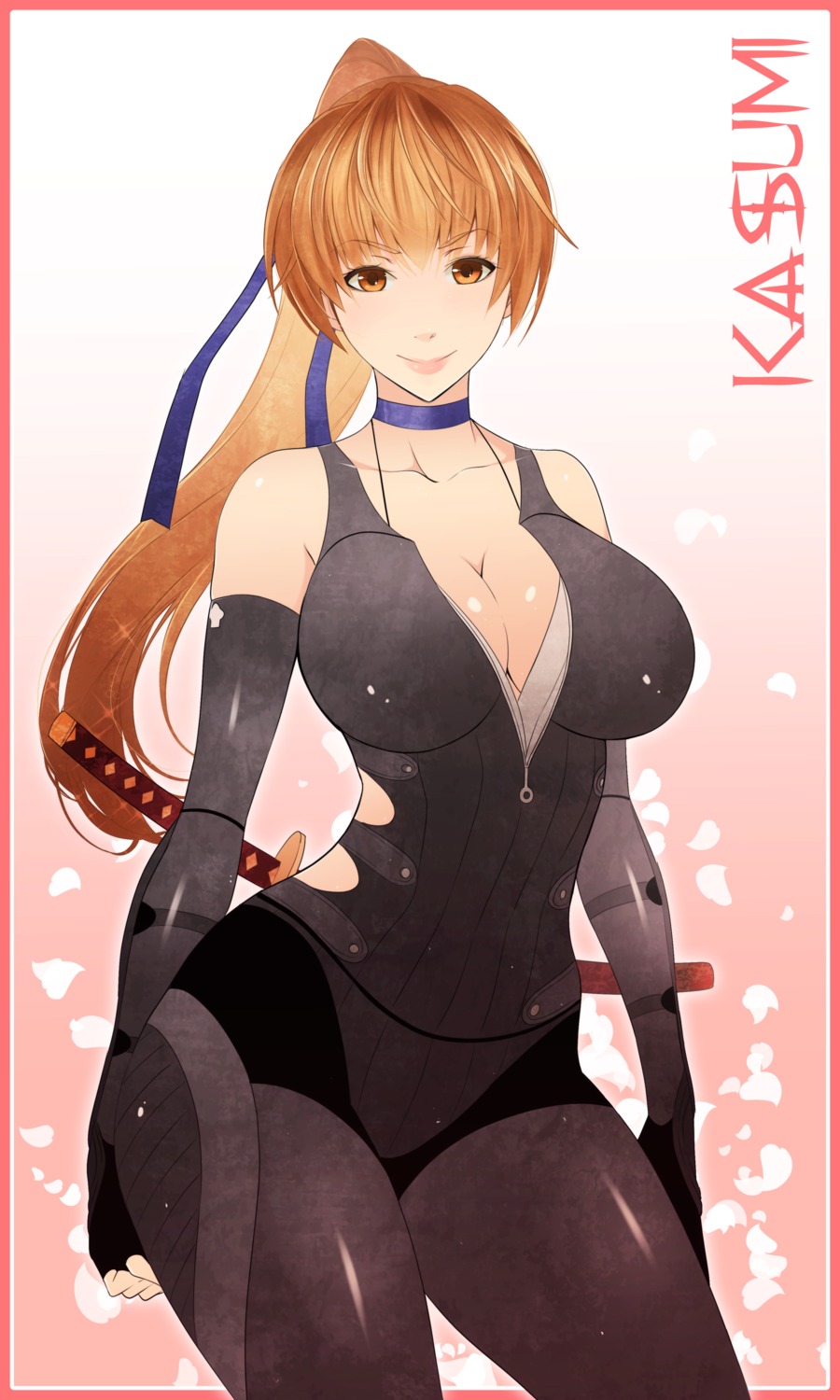 bodysuit, cleavage, crimeglass, dead_or_alive, kasumi, sword