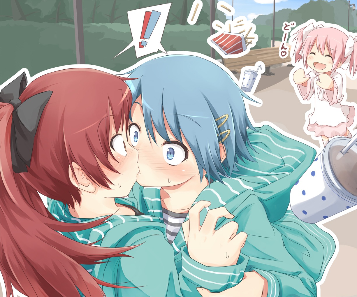 kaname_madoka, mahou_shoujo_madoka_magica, miki_sayaka, sakura_kyouko, tatsuno_ryou, yuri