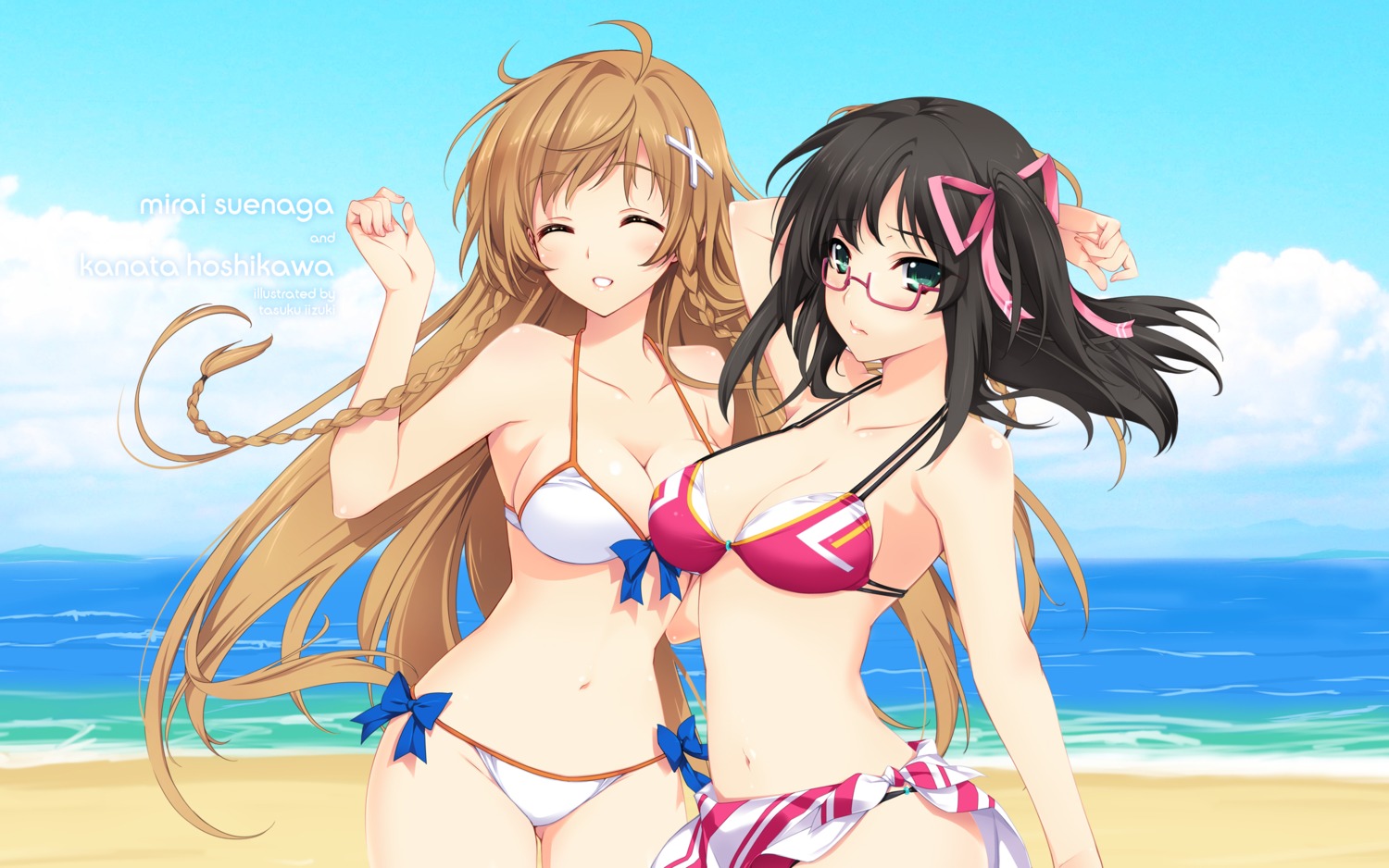 bikini, culture_japan, hoshikawa_kanata, iizuki_tasuku, megane, suenaga_mirai, swimsuits, wallpaper