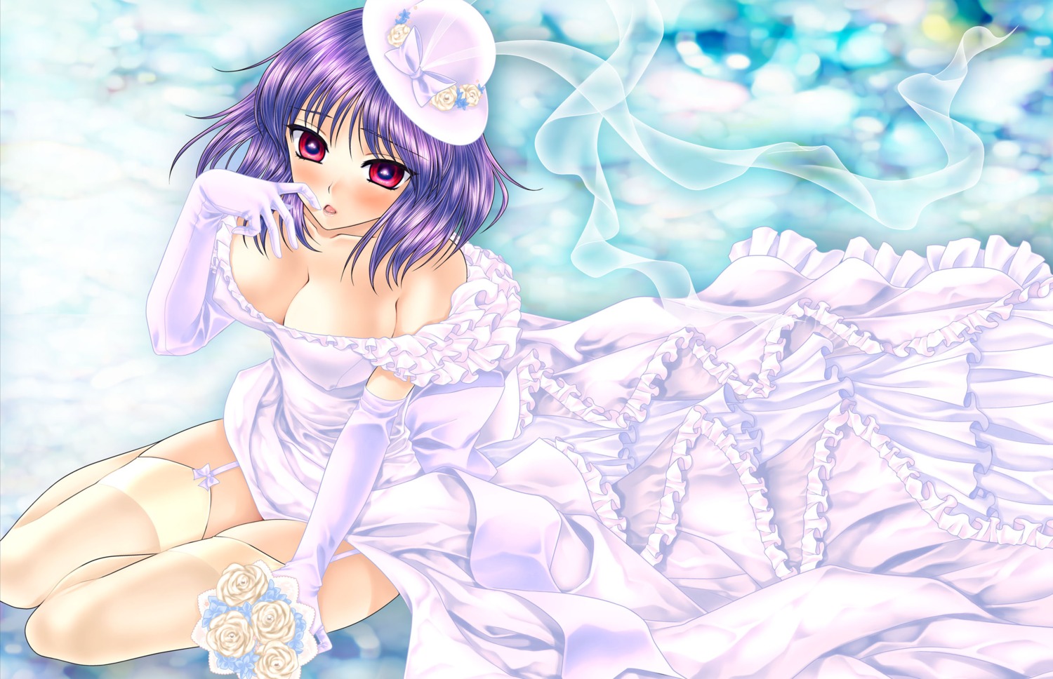 chourui, cleavage, dress, nagae_iku, stockings, thighhighs, touhou, wedding_dress