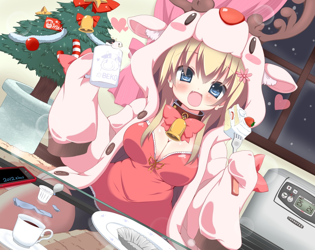 bike_shorts, christmas, cleavage, kuronekogata