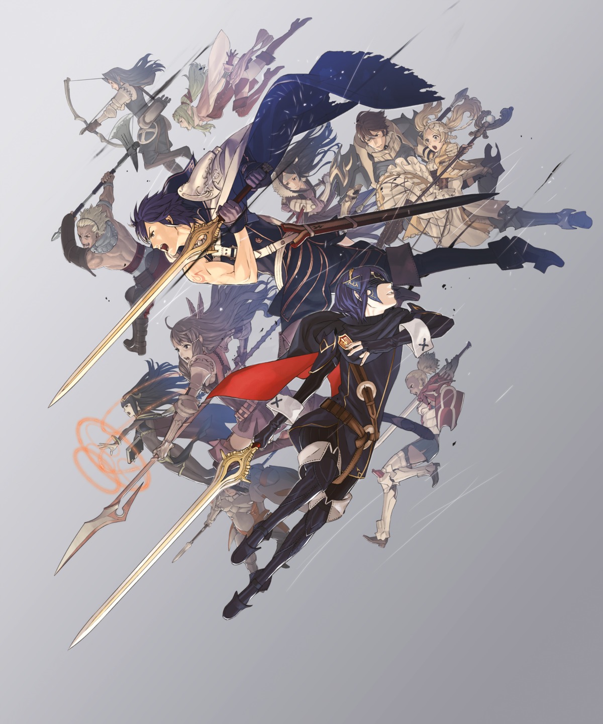 armor, bodysuit, chiki, cullum, dress, fire_emblem, fire_emblem_kakusei, flavia, frederik_(fire_emblem), kozaki_yuusuke, krom, liz_(fire_emblem), lucina_(fire_emblem), nintendo, pantyhose, pointy_ears, sairi, sumia, sword, tharja, thighhighs, viole, wyck
