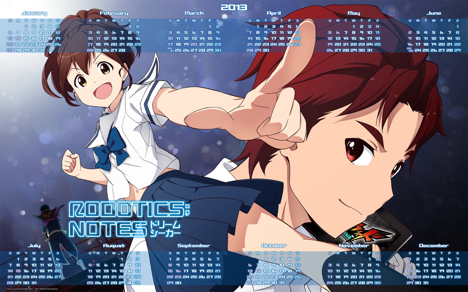calendar, robotics;notes, seifuku, senomiya_akiho, wallpaper, yashio_kaito