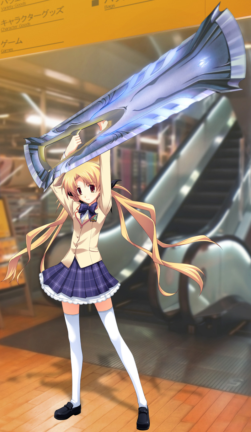 chaos;head, game_cg, matsuo_yukihiro, orihara_kozue, seifuku, sword, thighhighs