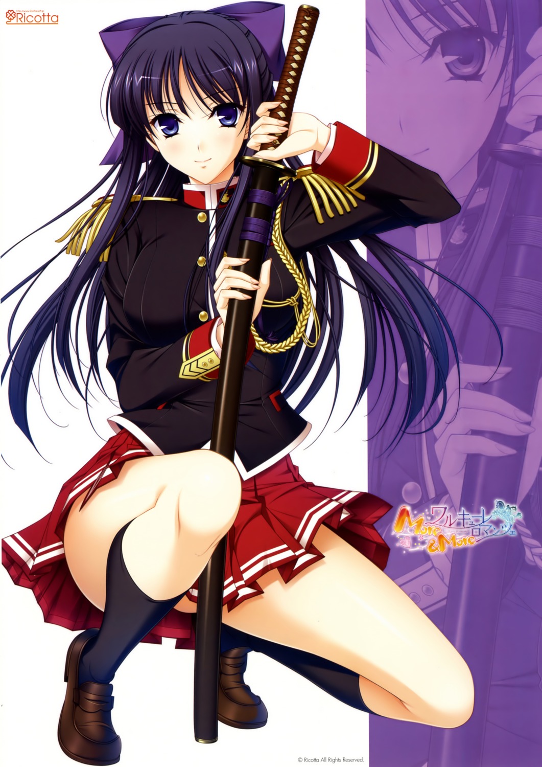 komori_kei, ricotta, ryuuzouji_akane, seifuku, sword, uniform, walkure_romanze