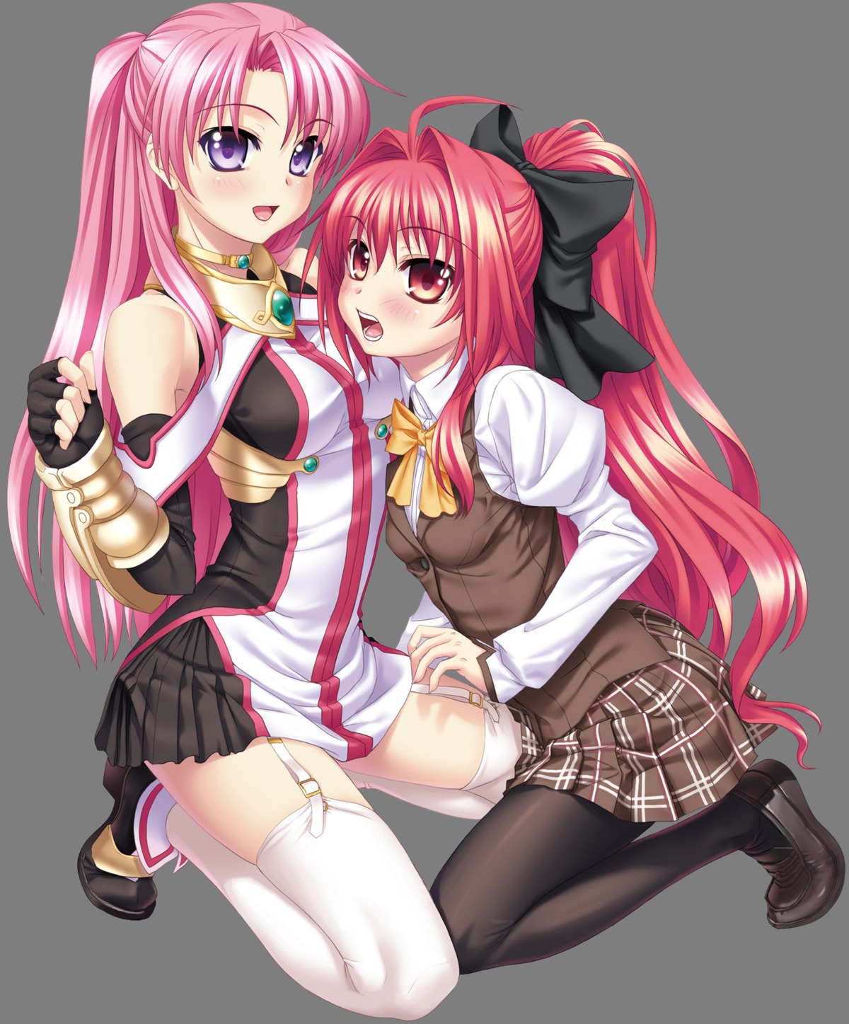 armor, catwalk, corticarte_apa_lagranges, crossover, dress, kannatsuki_noboru, maou_to_odore!, maou_to_odore!_ii, marie_grenoble, ocelot, pantyhose, seifuku, shinkyoku_soukai_polyphonica, stockings, thighhighs, transparent_png