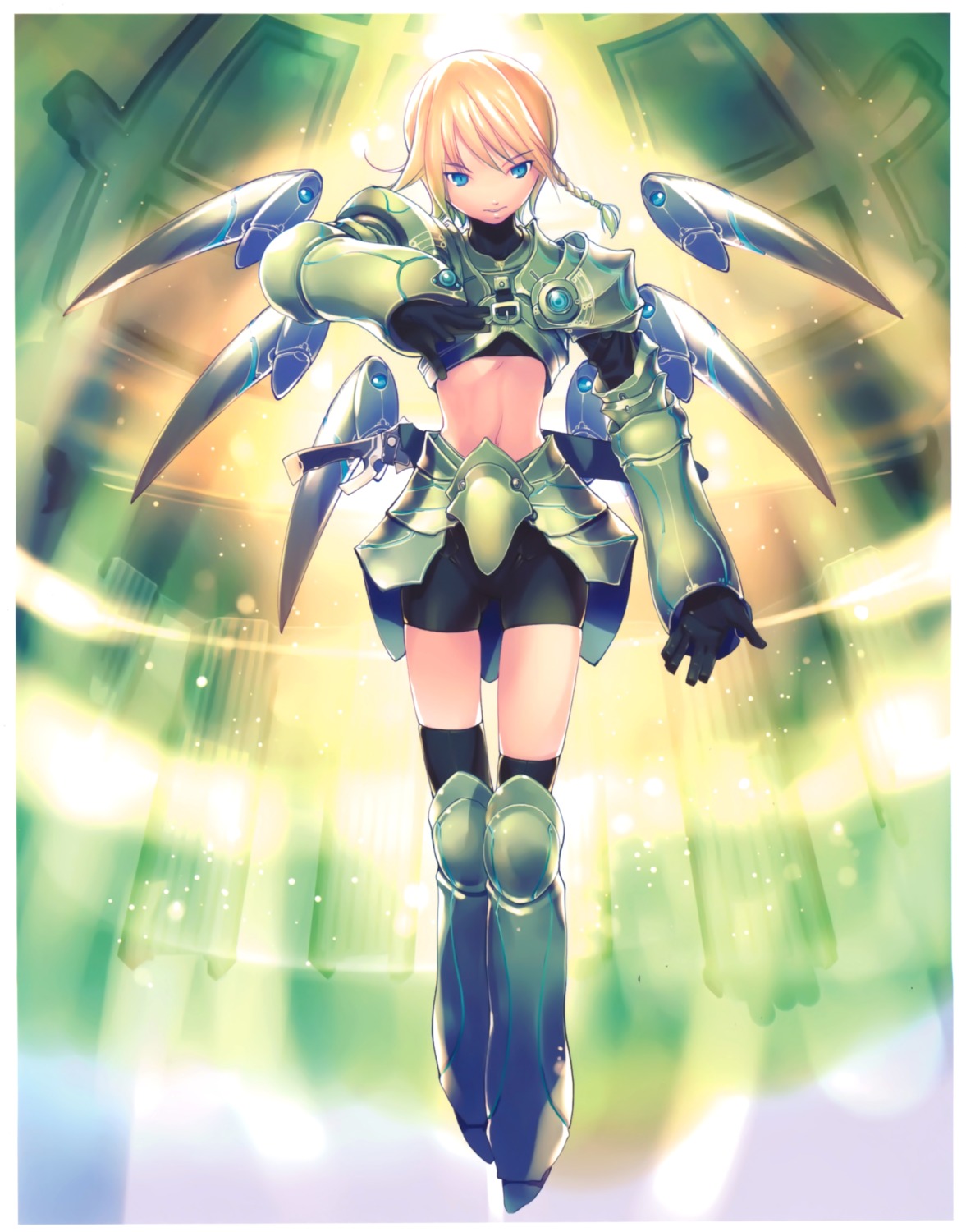aikura_chihiro, armor, bike_shorts, kaku-san-sei_million_arthur, midori_no_kishi, thighhighs, wings