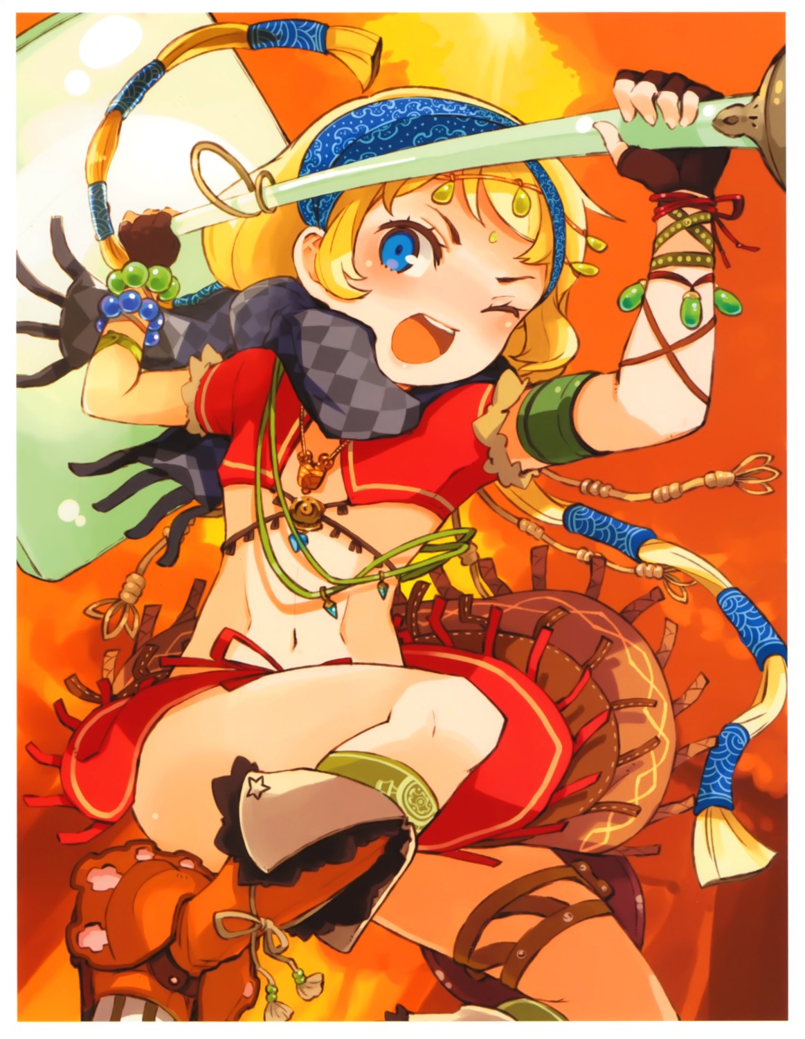 kaku-san-sei_million_arthur, kenrangata_topaz, mota, no_bra, weapon