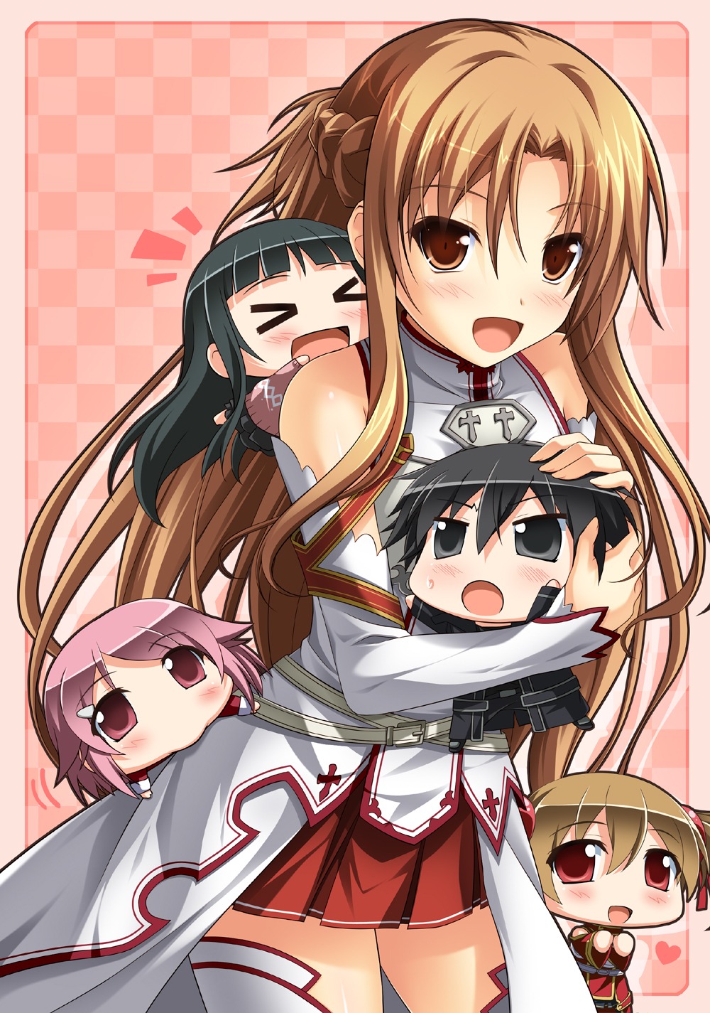 asuna_(sword_art_online), chibi, kirito, lisbeth, silica, sword_art_online, tsuda_akira, yui_(sword_art_online)