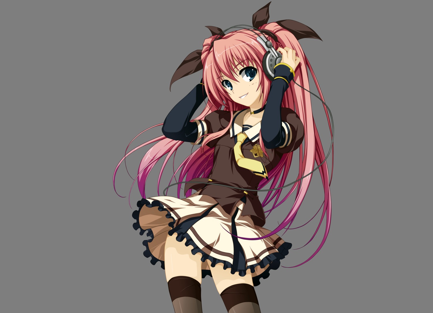 akatsuki_no_goei, headphones, nikaidou_reika, seifuku, thighhighs, tomose_shunsaku, transparent_png