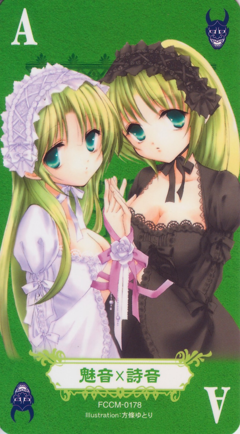 card, cleavage, higurashi_no_naku_koro_ni, houjou_yutori, lolita_fashion, sonozaki_mion, sonozaki_shion