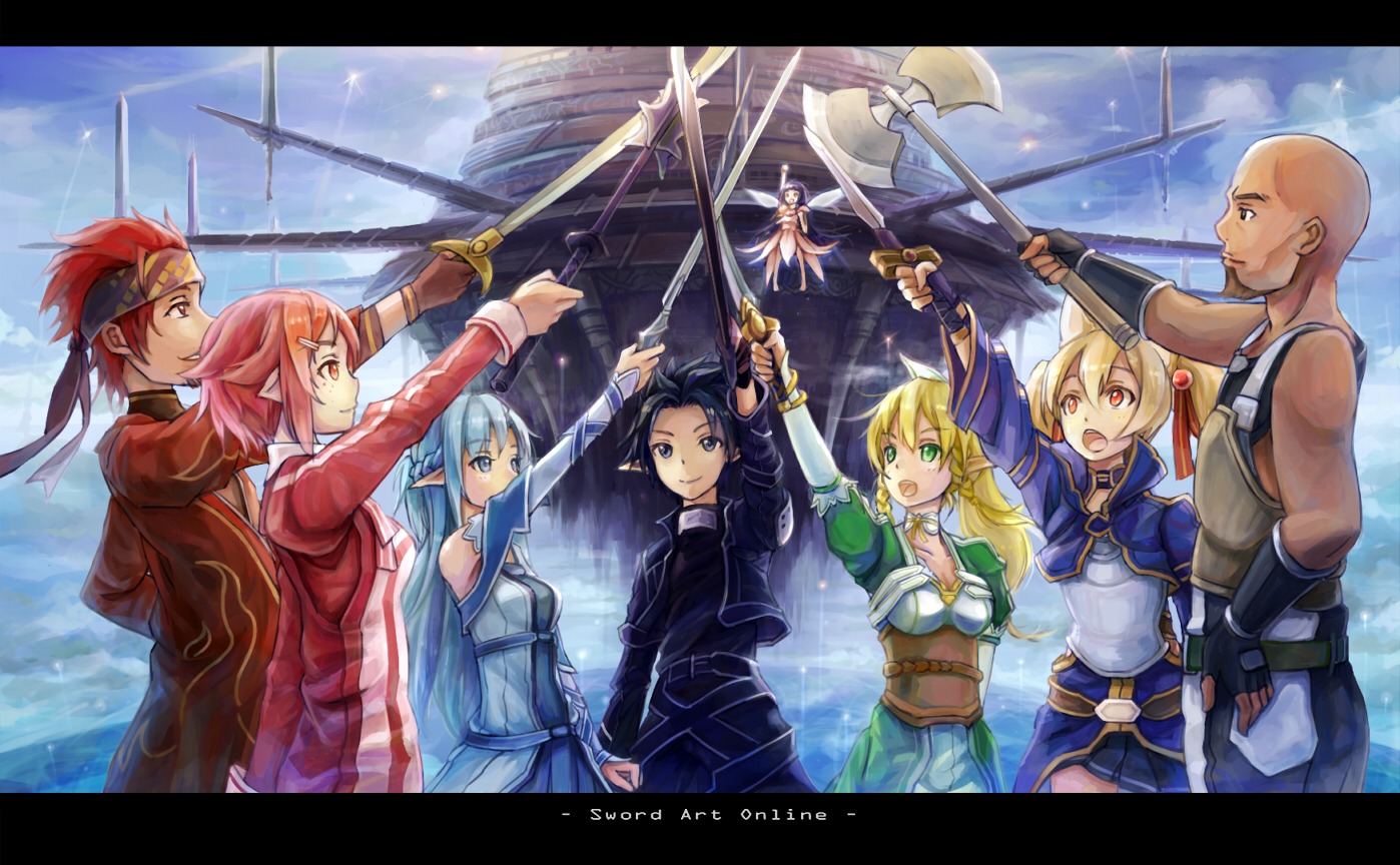 agil, alfheim_online, asuna_(sword_art_online), fairy, kirito, klein_(sword_art_online), leafa, lisbeth