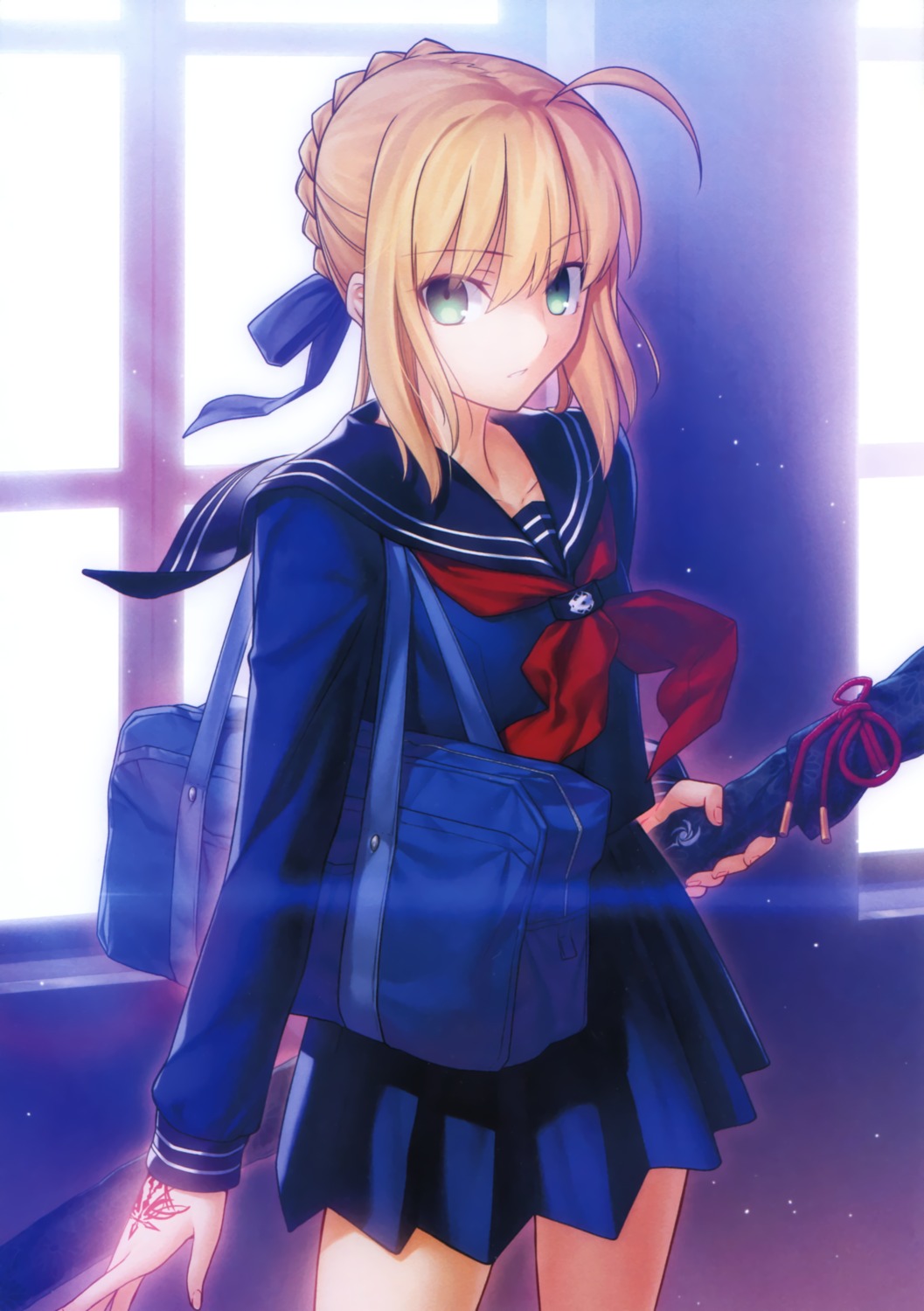 artoria_pendragon_(fate), fate/stay_night, fate/zero, seifuku, simosi, sword, takeuchi_takashi, type-moon
