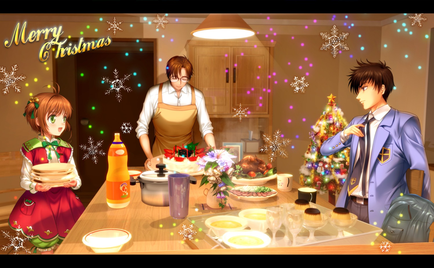 card_captor_sakura, christmas, kinomoto_fujitaka, kinomoto_sakura, kinomoto_touya, moonknives