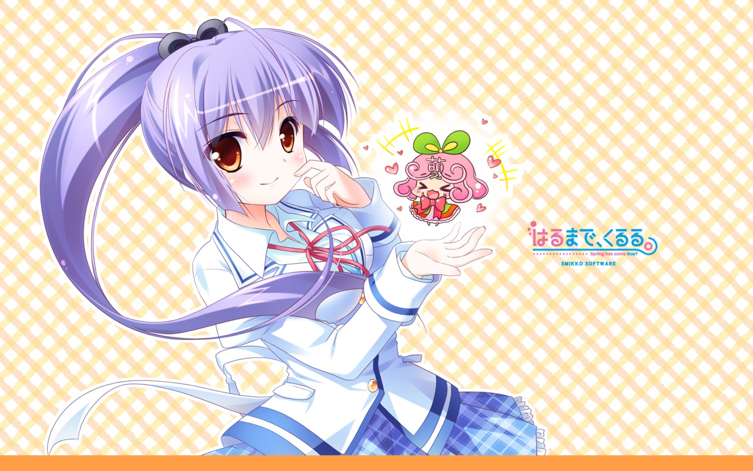 harumade_kururu, hirose_madoka, sasai_saji, seifuku, shiwasu_horio, sumikko-soft, wallpaper