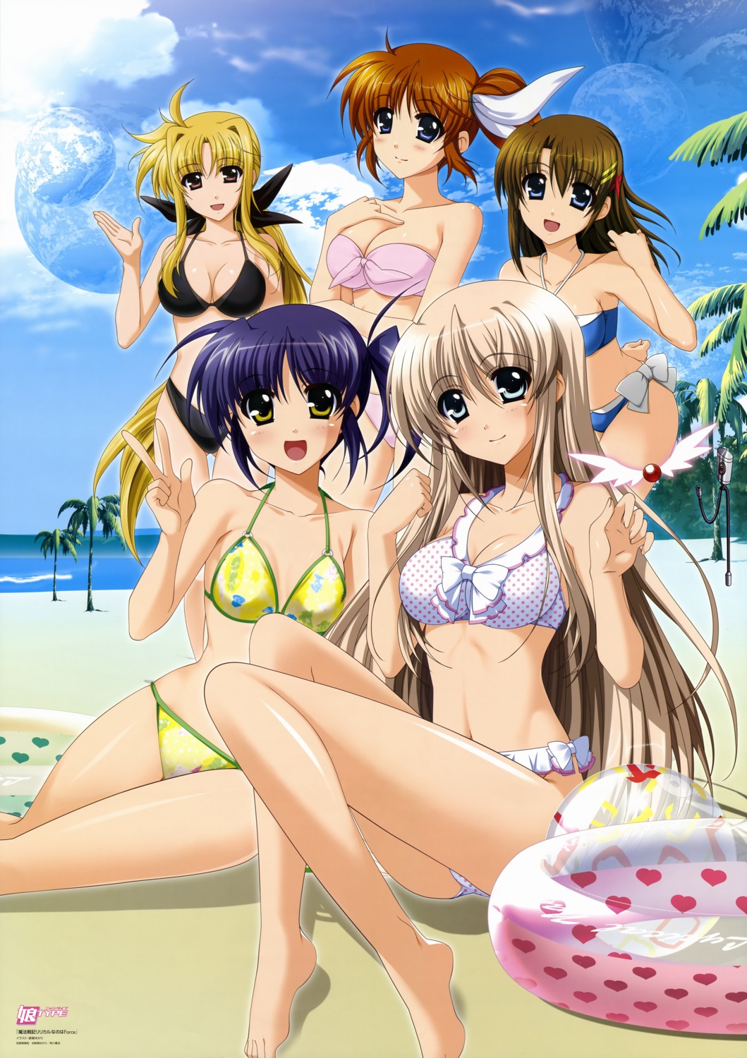 bikini, cleavage, fate_testarossa, higa_yukari, isis_eaglet, lily_strosek, mahou_senki_lyrical_nanoha_force, mahou_shoujo_lyrical_nanoha, swimsuits, takamachi_nanoha, yagami_hayate