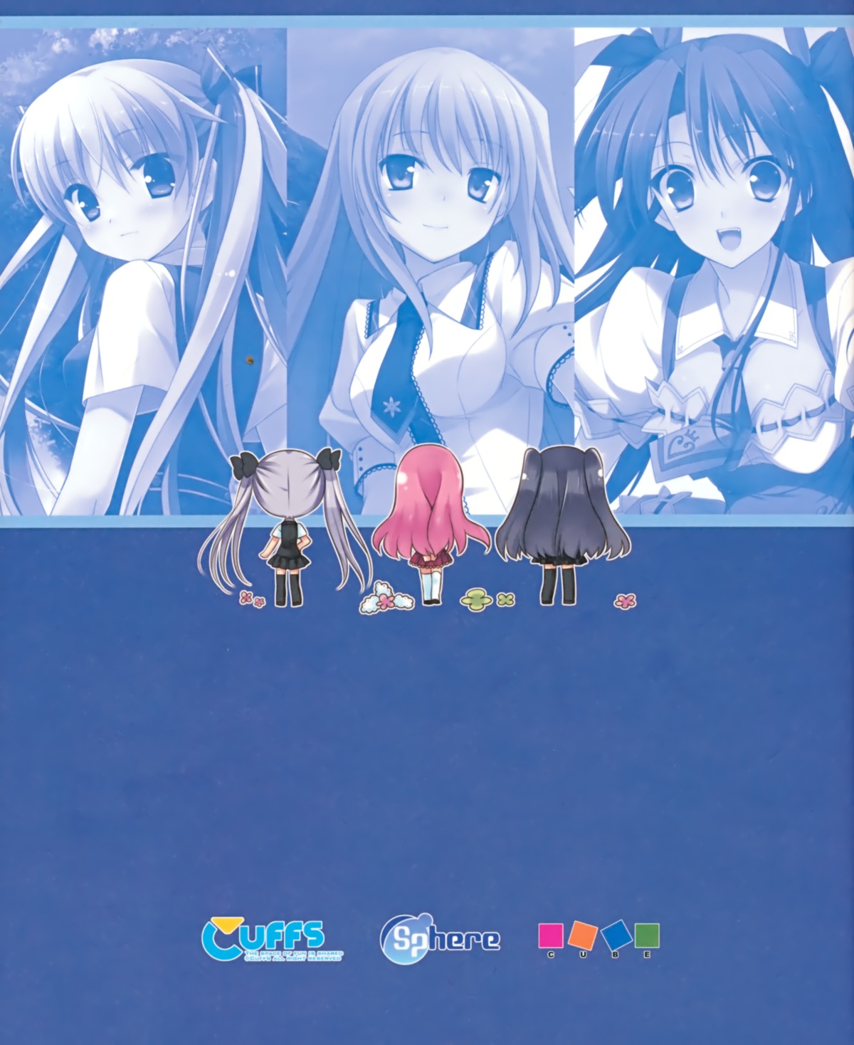 chibi, cube, cuffs, kurano_tomoka, morikubo_yuna, sena_miyuki, sphere