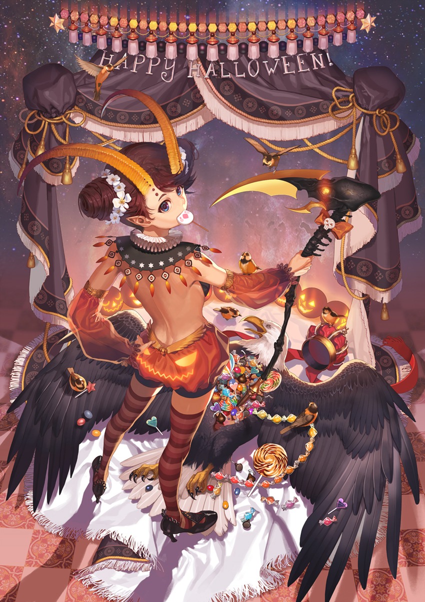 devil, halloween, heels, horns, thighhighs, yna