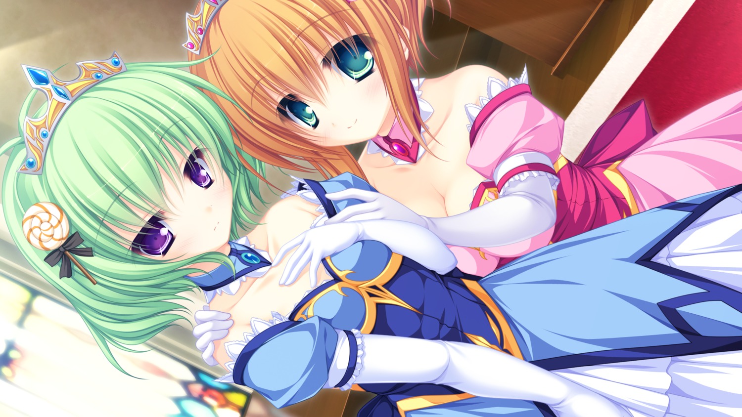 cleavage, dress, game_cg, justy_x_nasty, kagami_hibiki, kamui_mikaru, mikagami_mamizu, whirlpool